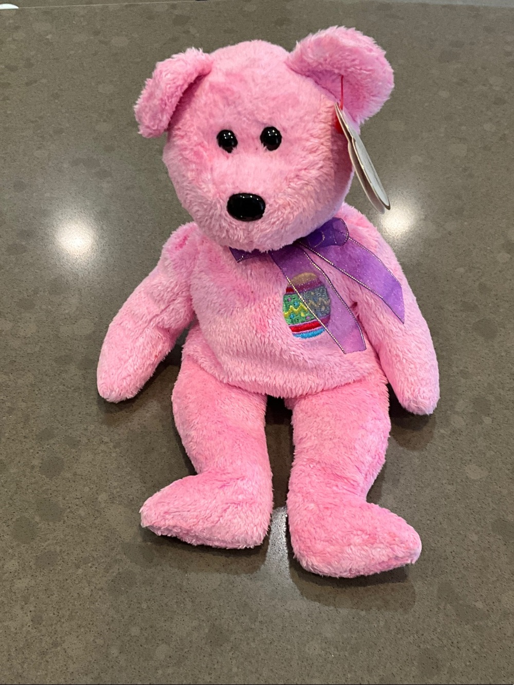 5/20 Pink Plush Teddy Bear with Purple Ribbon - Soft Kids Toy